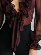 Retro Ruffle Tie-Front Blouse