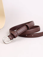 Women's Brown Classic Faux Leather Gold - Buckle Belt