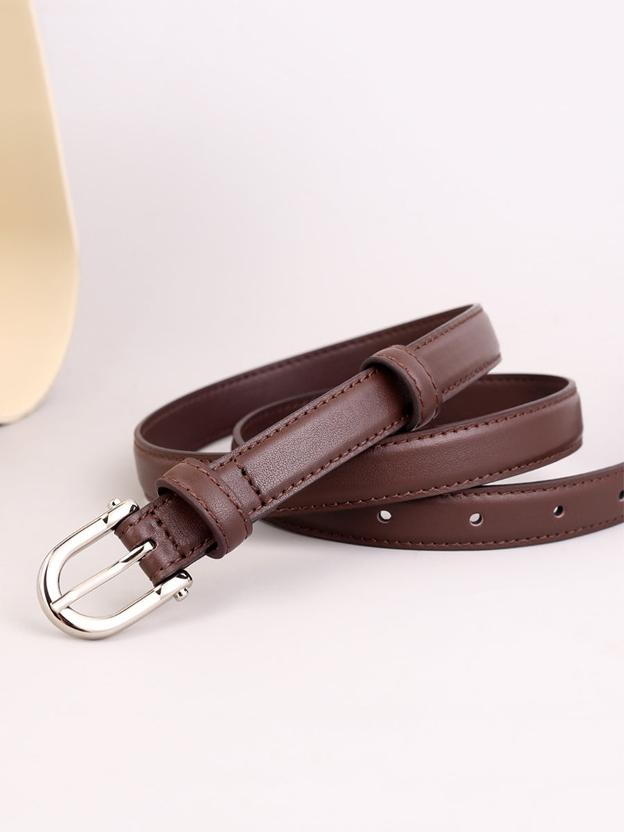 Women's Brown Classic Faux Leather Gold - Buckle Belt