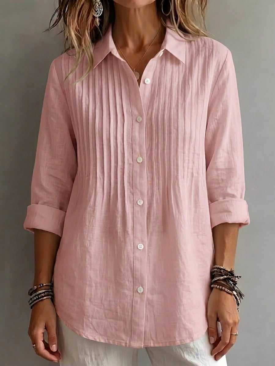 New Arrival 🔥 Women's Solid-color Casual Pleated Cotton-linen Shirt