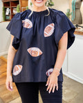 Football Sequined Ruffled Cuffs Top