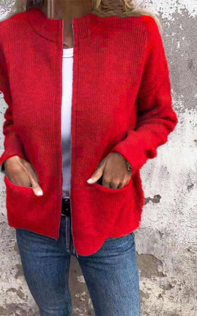 🔥 Women's Round Neck Zipper Knitted Jacket