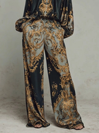 Retro Baroque Print Deep V-Neck Relaxed Fit Set
