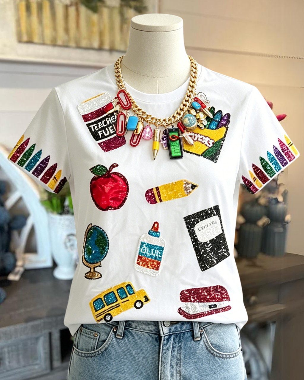 Glittery School Supplies Sequin Tee