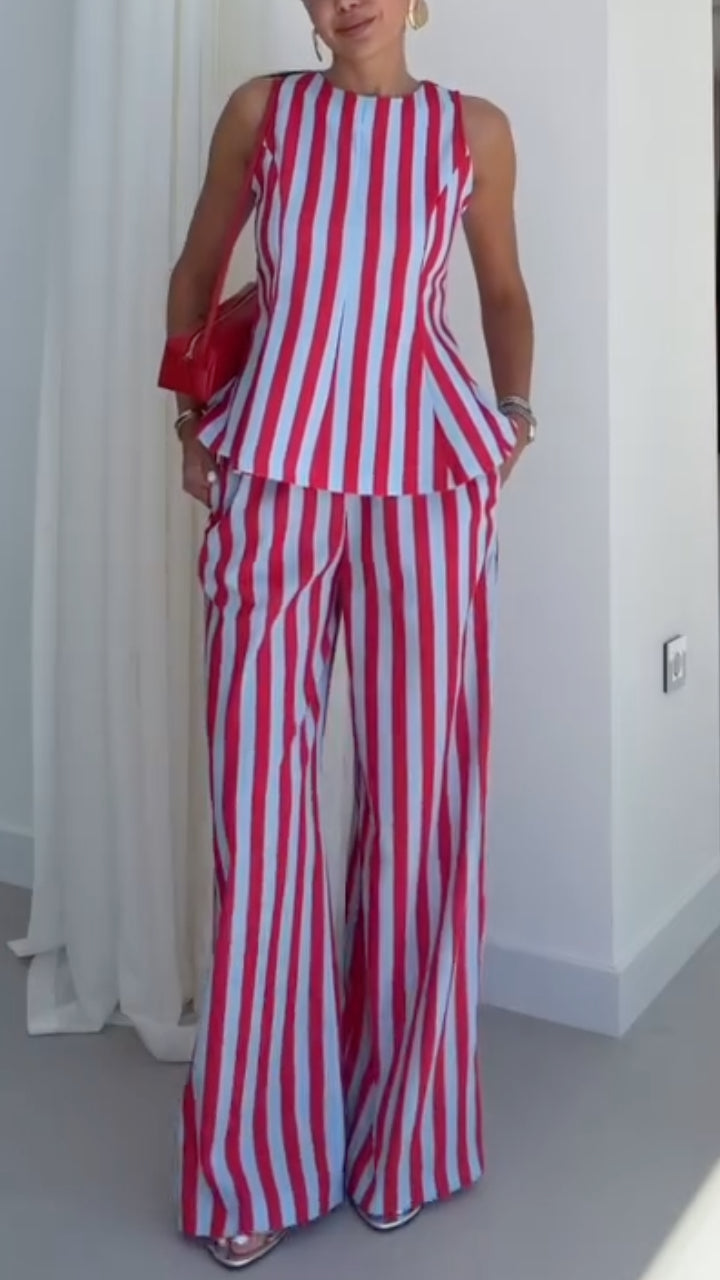 Stripe Sleeveless Two-Piece Pant Set