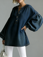 💝💝Women's V-neck Long-sleeved Casual Loose Denim Top