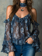 Romantic Floral Ruffle Blouse