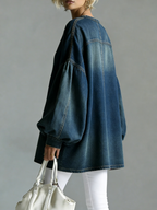 💝💝Women's V-neck Long-sleeved Casual Loose Denim Top