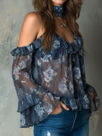 Romantic Floral Ruffle Blouse