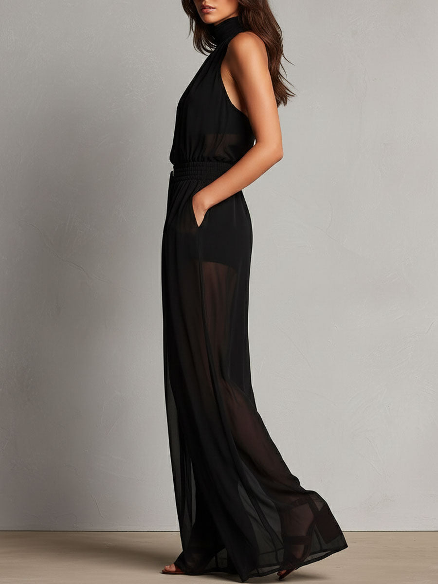 Refined Halter Wide-Leg Jumpsuit