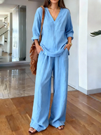 Women's Casual V- Neck Long Sleeve Set