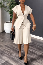 Conjunto informal de chaqueta con cuello en V y pantalón de mujer, con toque elegante