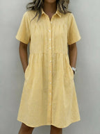 Today 49% off🔥Cotton Linen Gingham Button Up Shirt Dress