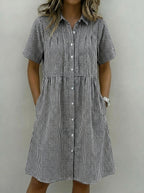 Today 49% off🔥Cotton Linen Gingham Button Up Shirt Dress