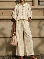 Today 49% off🔥Cotton Linen Gingham Two Piece Set Peter Pan Collar