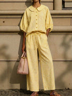 Today 49% off🔥Cotton Linen Gingham Two Piece Set Peter Pan Collar