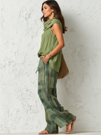 Vintage-Inspired Casual Chic Sleeveless Top And Plaid Trousers Set