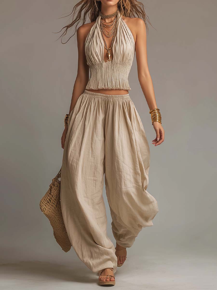 Bohemian Halter Harem Pants Set
