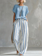New Arrivals🔥 Cozy Loose-fit Striped Cotton Linen Two-piece Set