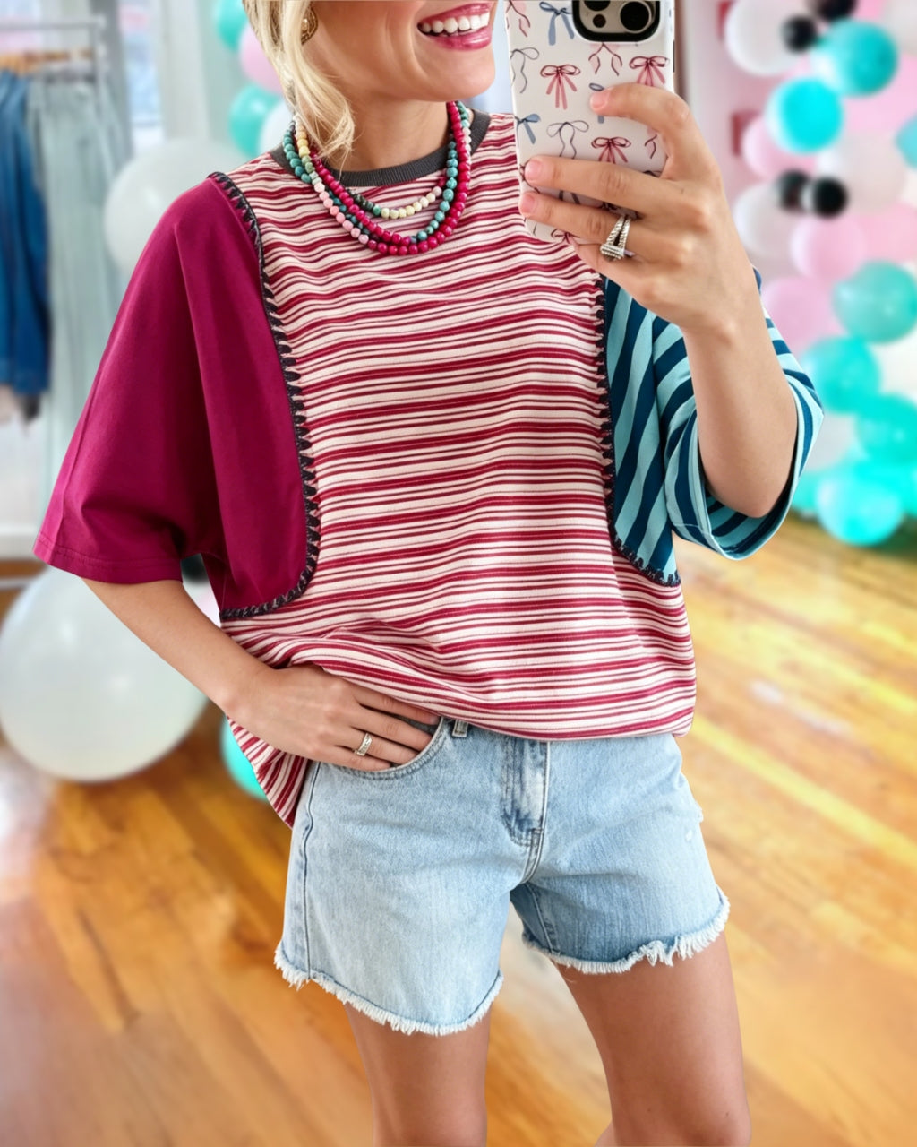 Color-blocked Striped Patchwork T-shirt