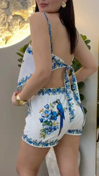 Parrot Floral Print Cami Top & Shorts Two-Piece Set