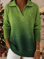 CLEARANCE SALE🔥Dreamy Starry Sky Gradient Polo Collar Knit Sweater Top