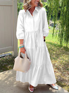 🎄Christmas Sale🔥 Loose Cotton Linen Lapel Dress- Tax Free