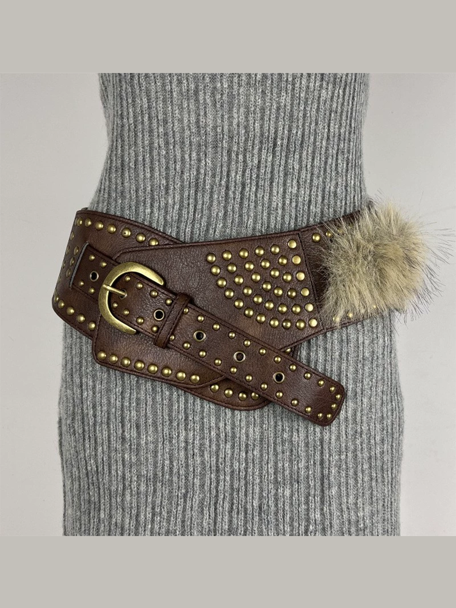 Women's Fur Belt Retro Versatile Faux Leather Belt