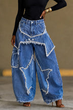 Women’s Y2K Heavy-Detailed Rhinestone Faux Two-Piece Jeans