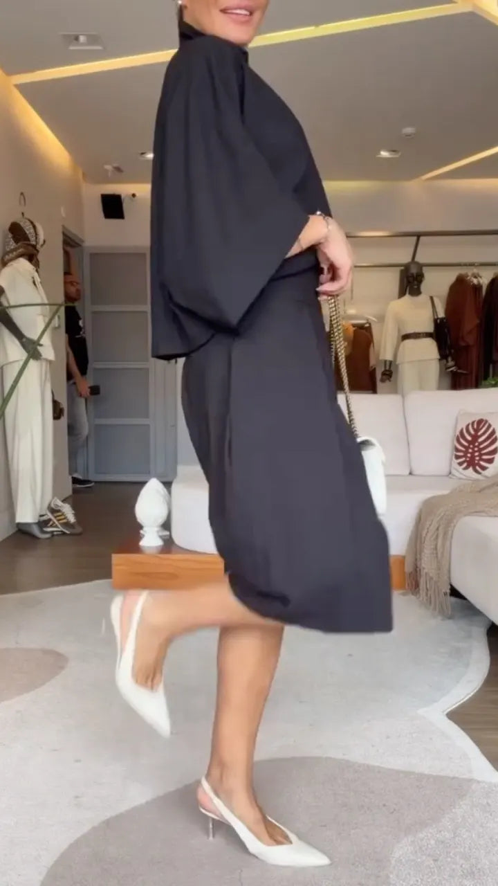 Turtleneck Batwing Sleeve Culotte Two-Piece Set