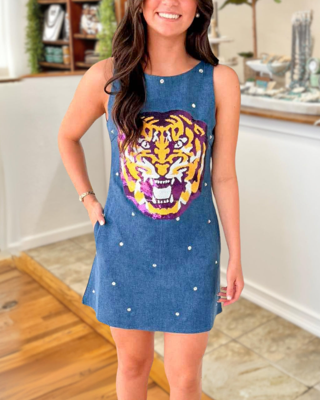 Rhinestone Tiger Sequin Tank Dress