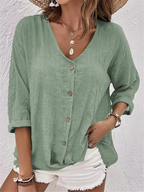 Women's V-neck Pullover Short Sleeve Loose-fit Shirt