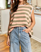 Modern Drape Contrast Striped Top