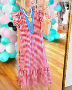 Ruffled Sleeves Plaid Dress