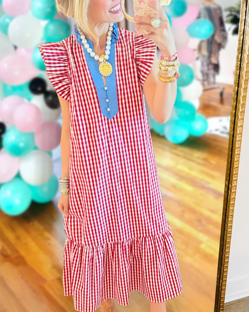 Ruffled Sleeves Plaid Dress