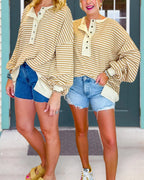 Stripe Waffle Henley Pullover