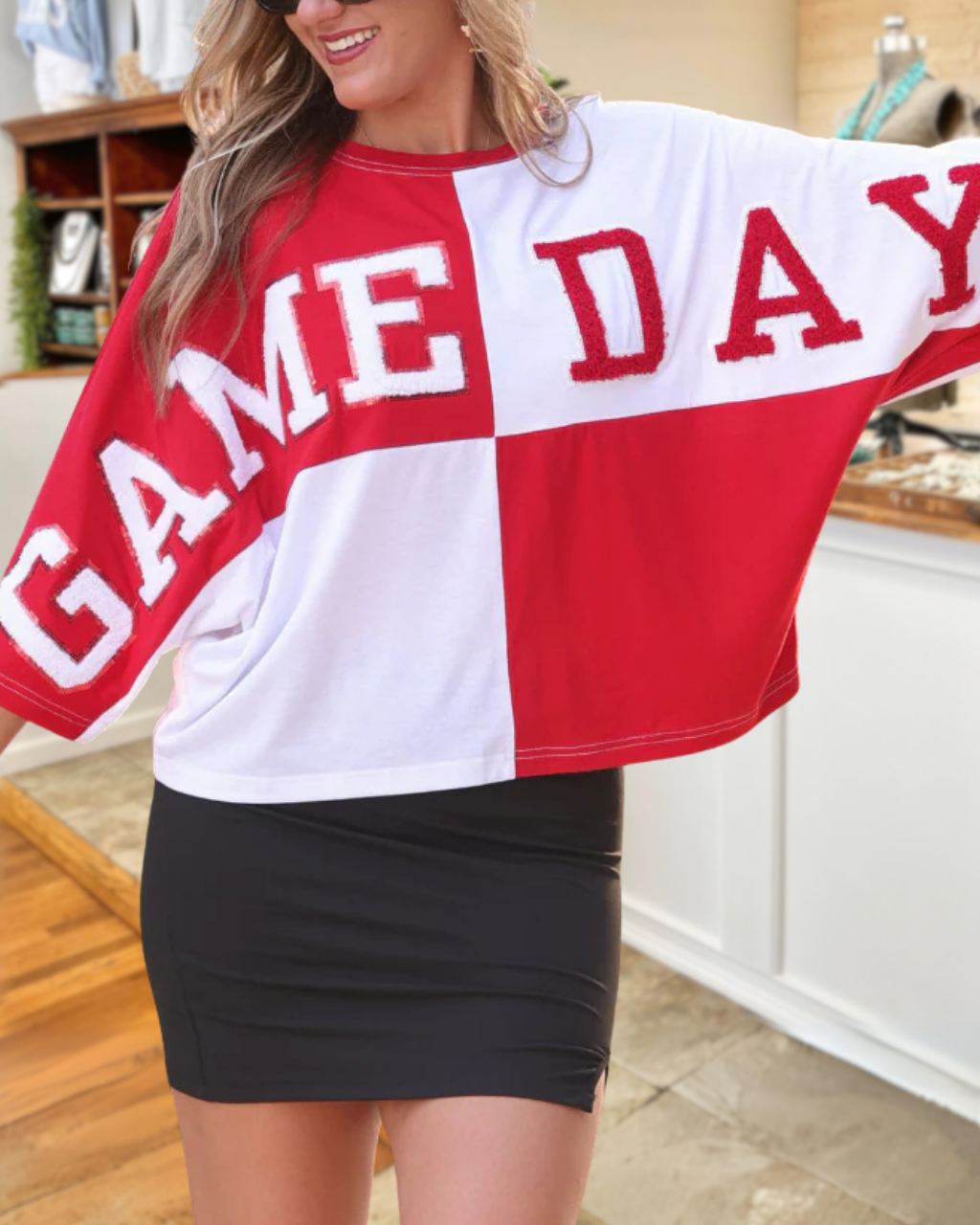 GAME DAY Embroidered Color Block Top