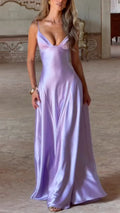 Lavender Satin V-Neck Slip Maxi Gown