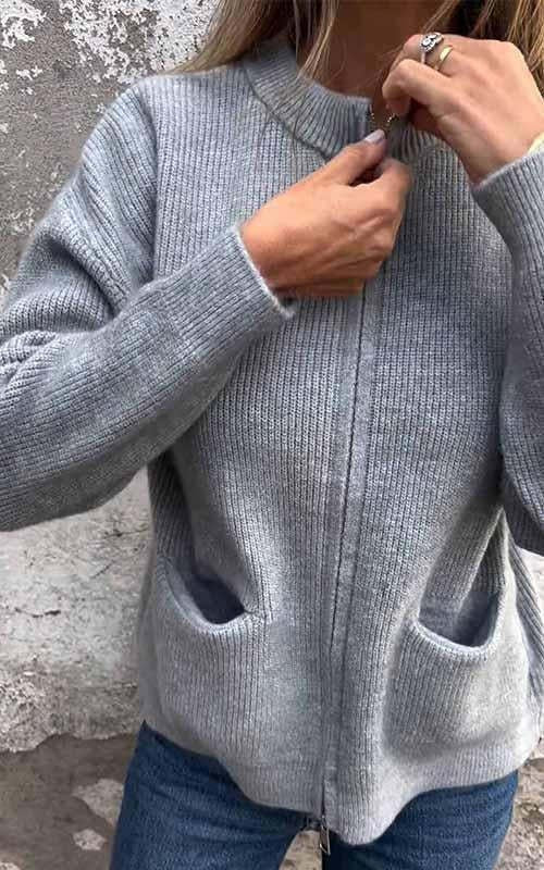 🎄Christmas Sale🔥 Women's Round Neck Zipper Knitted Jacket