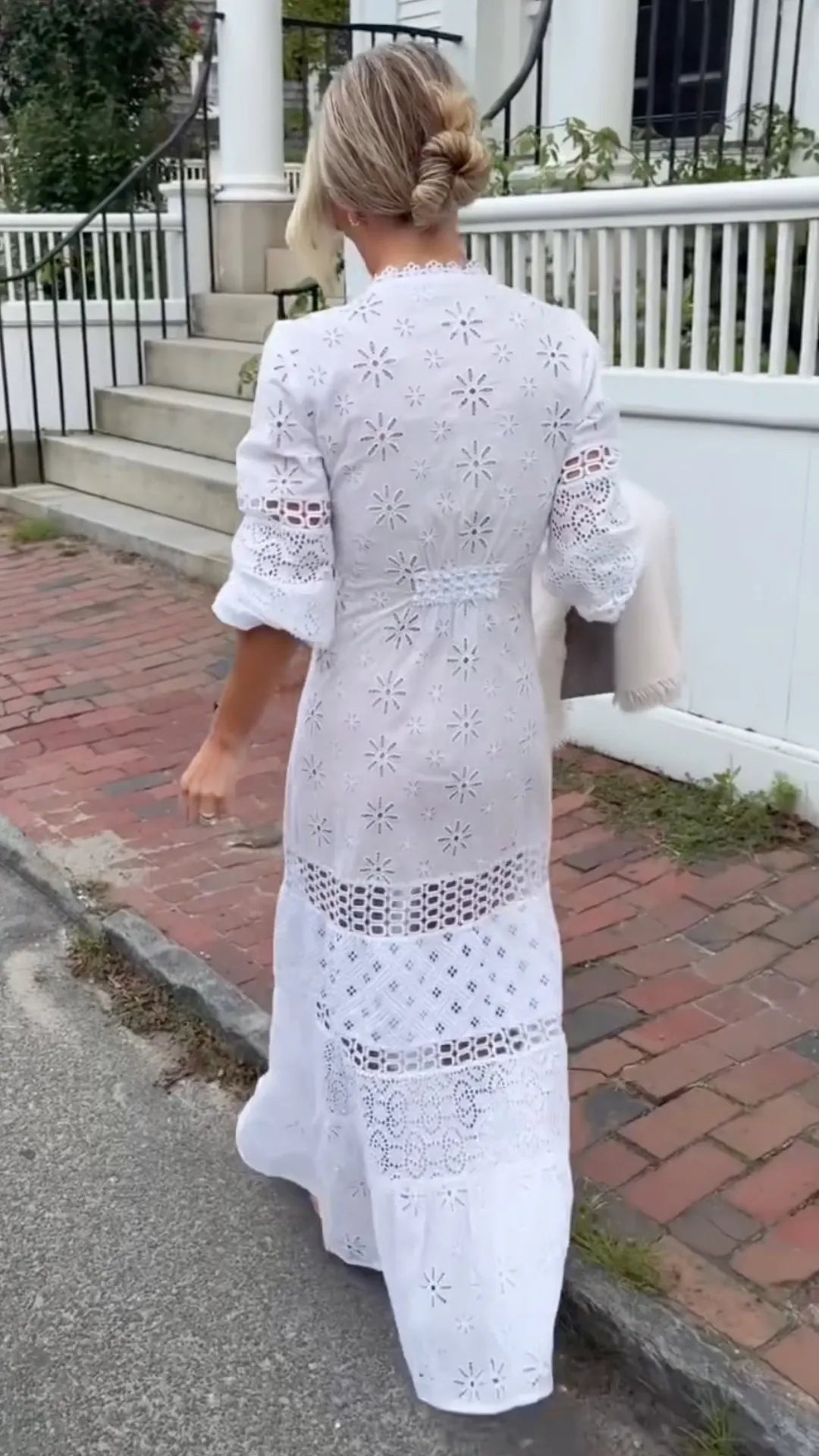 White Eyelet Button-Front Maxi Dress