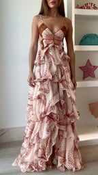 Butterfly Beaded Ruffled Floral Maxi Gown