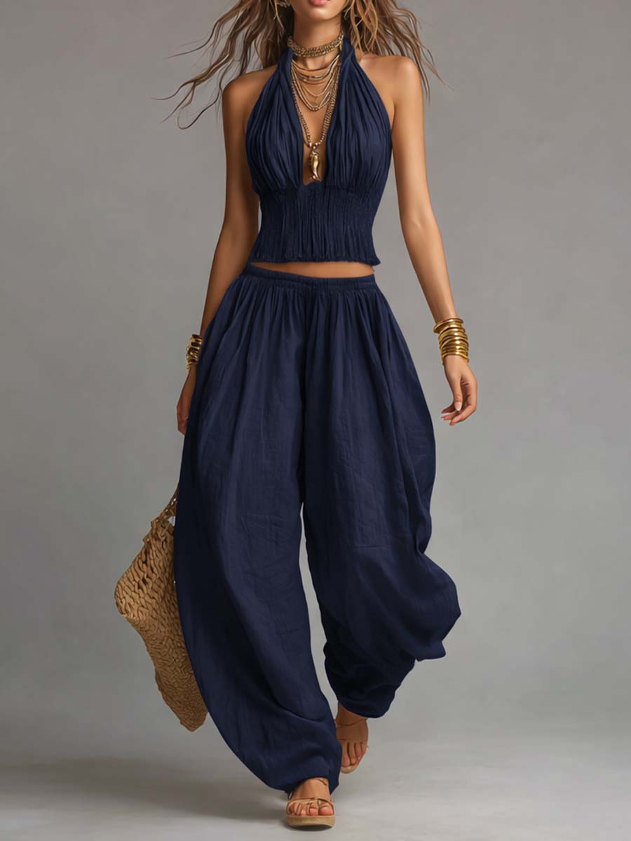 Bohemian Halter Harem Pants Set
