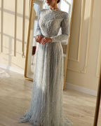 Women' Round Neck Long Sleeve Mesh Sequin Dress
