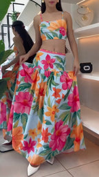 Tropical Floral Two-Piece Skirt Set