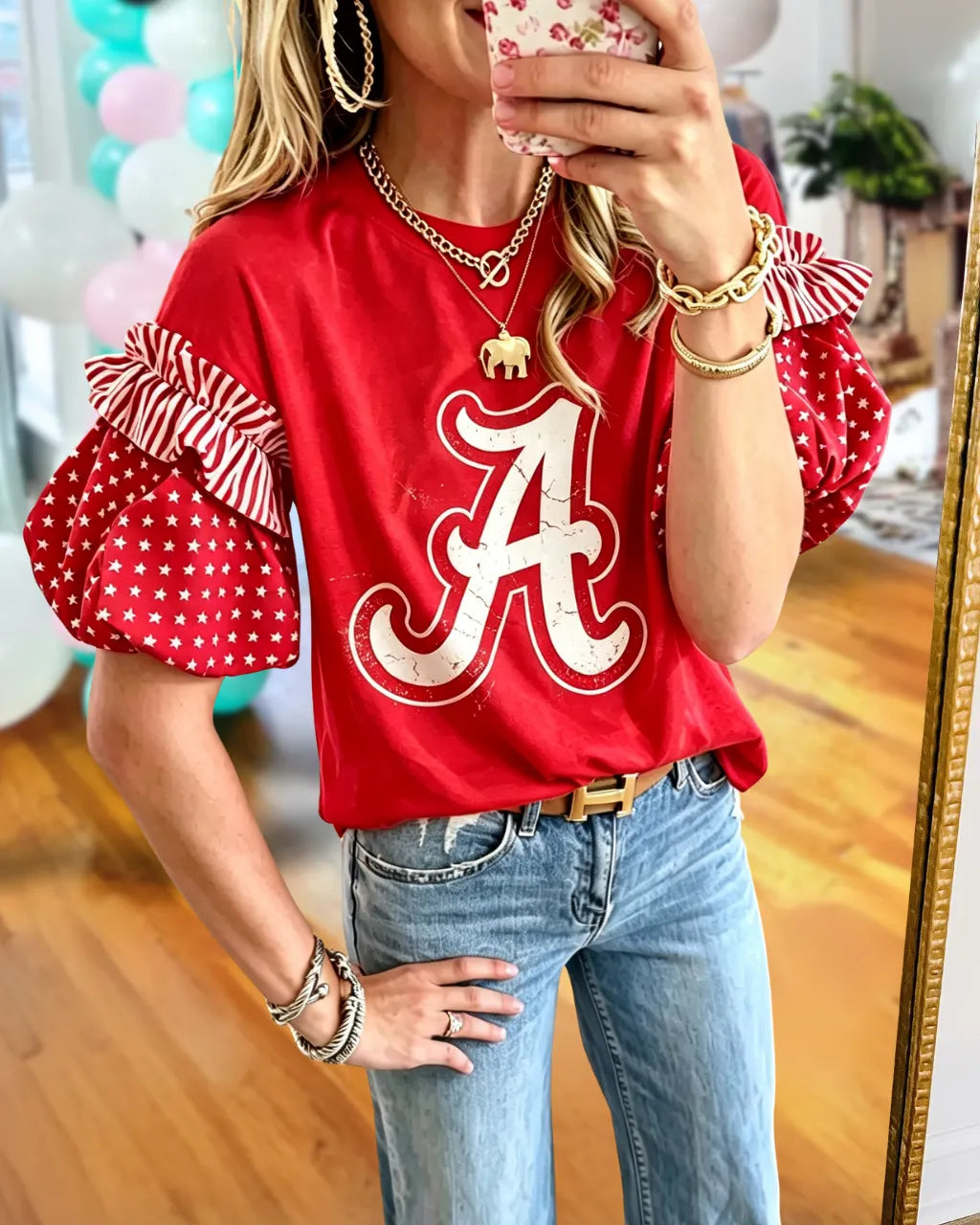 Star-print Puff-sleeve Top