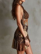 Leopard Baroque Halter Mini Dress