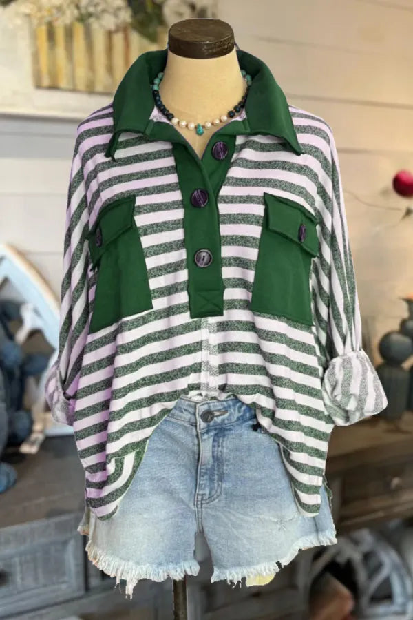Oversized Button-Down Striped Shirt