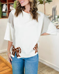 Football-themed Bow Embroidered Top