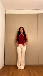 Halter Neck Top + High-Waist Flare Pants Set | 2-Piece Co-ord | Color Block Outfit | Pinterest Style