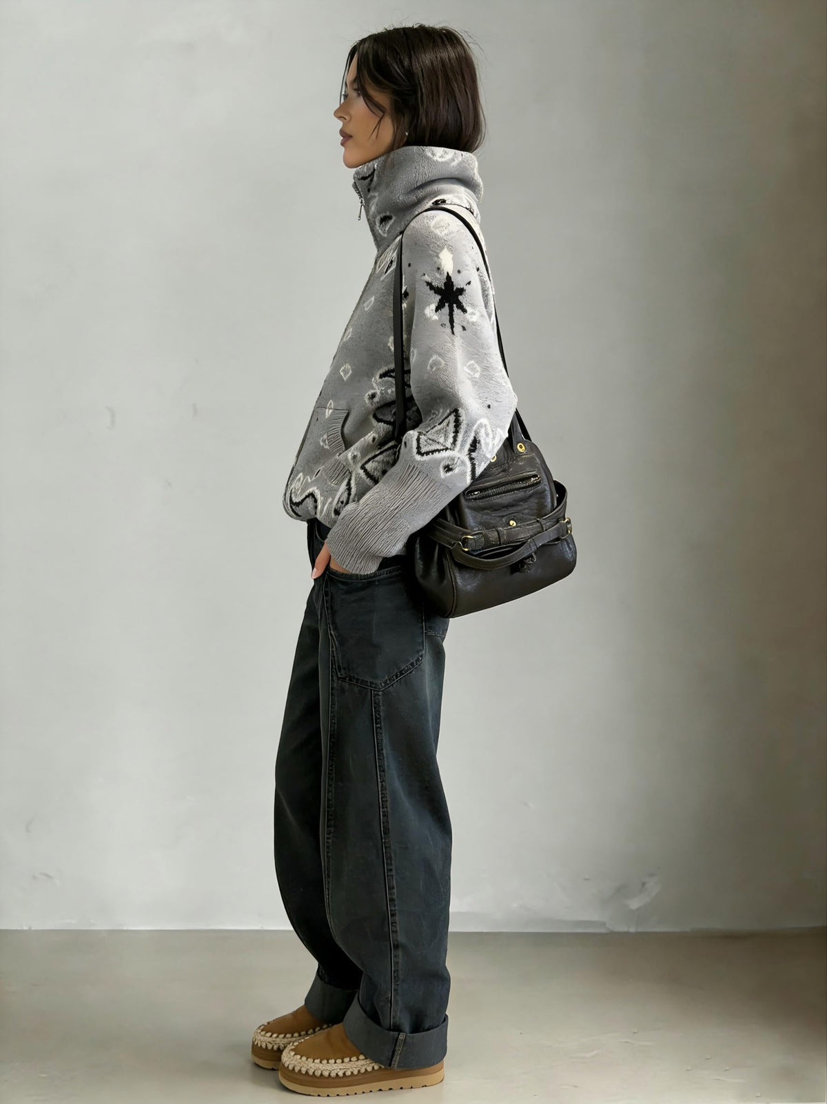 Grey Bandana Patterned Cardigan